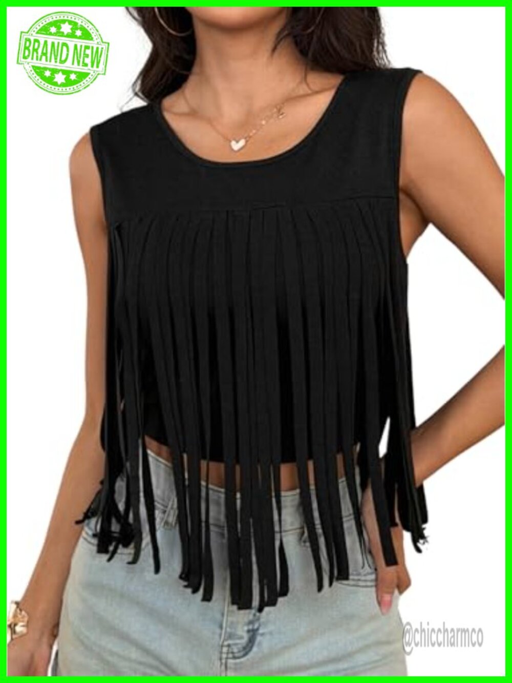 Women Fringe Crop Tank Top Sleeveless Western Cowgirl Shirt